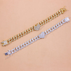 Fashion Hip Hop Crystal Heart-Shaped Anklet for Women Bracelet Men Miami Cuban Link Anklet Chunky Wholesale Foot Chain Iced Out - yonistores