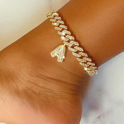 12mm DIY Gold Layered Initial Cuban Link Chain Iced Out Anklets for Women Cuban Anklet Ankle Bracelet Stainless Steel Jewelry - yonistores